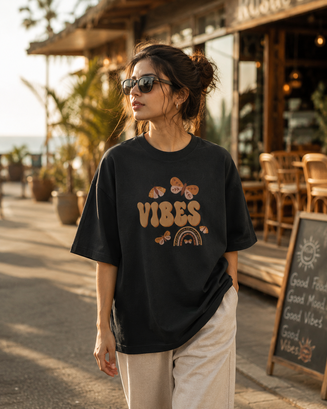 Vibes Black Unisex Oversized T-Shirt