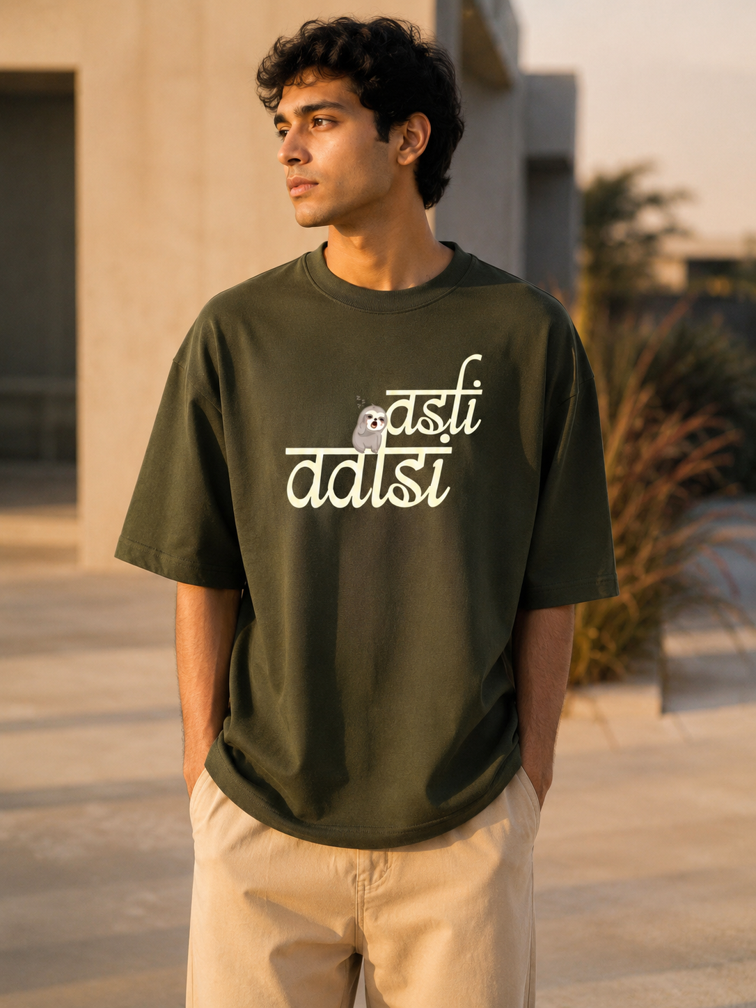 Asli Aalsi Script Olive Green Unisex Oversized T-Shirt
