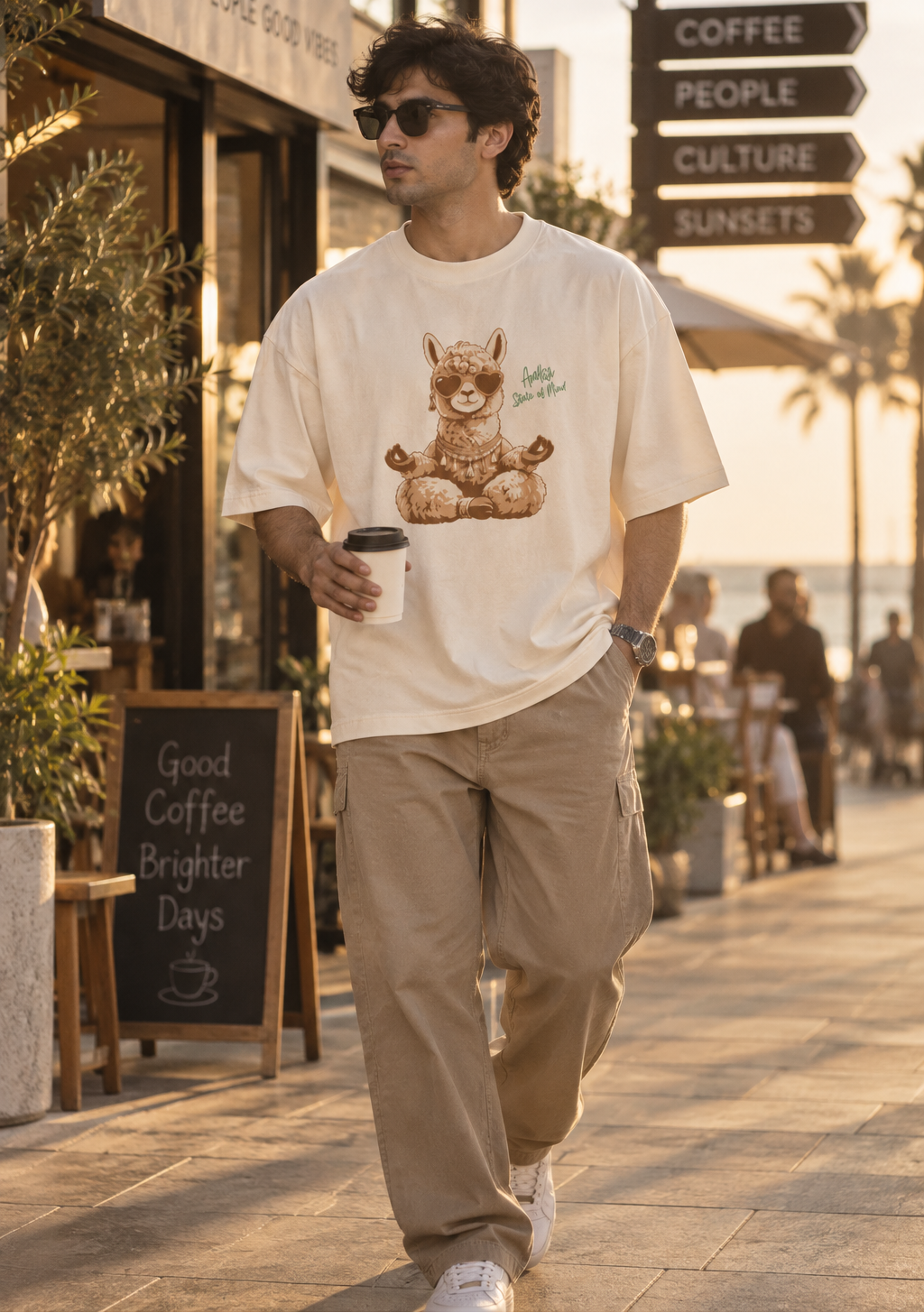 Aalsi State of Mind llama graphic oversized T-shirt styled with casual streetwear