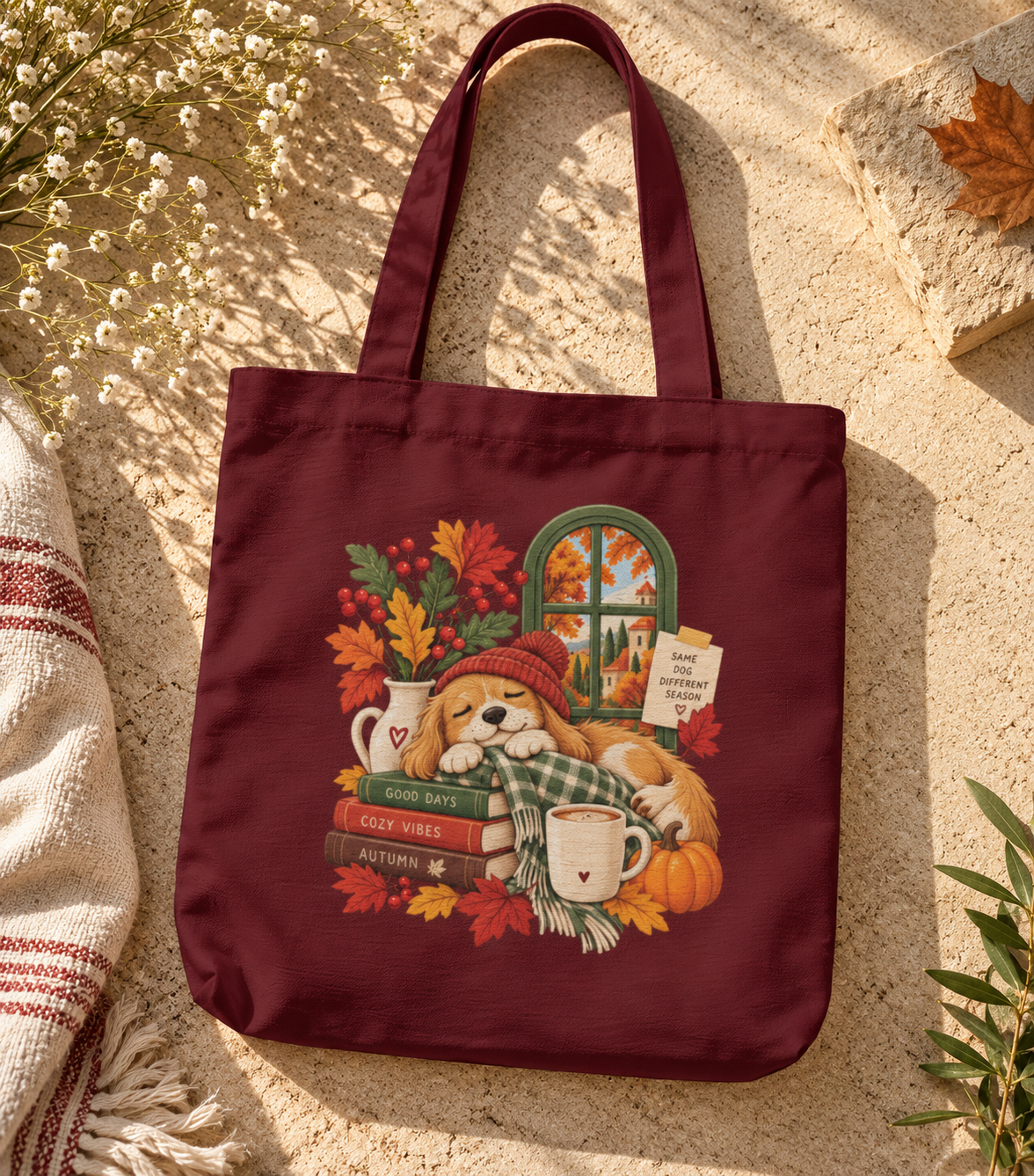 Cozy Vibes Autumn Tote Bag Zipper