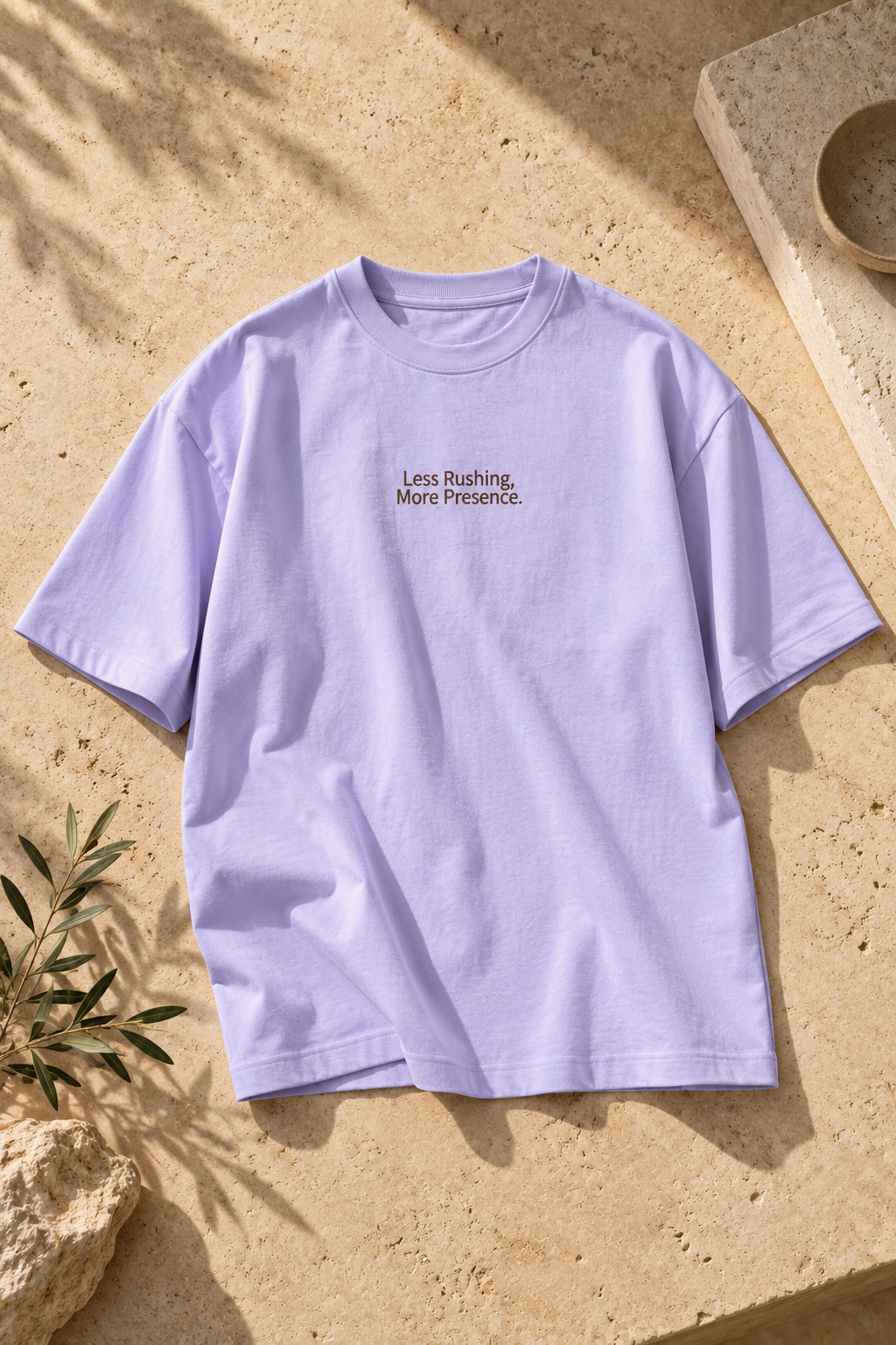 Less Rushing More Presence Oversized T-Shirt – Lavender Minimalist Tee