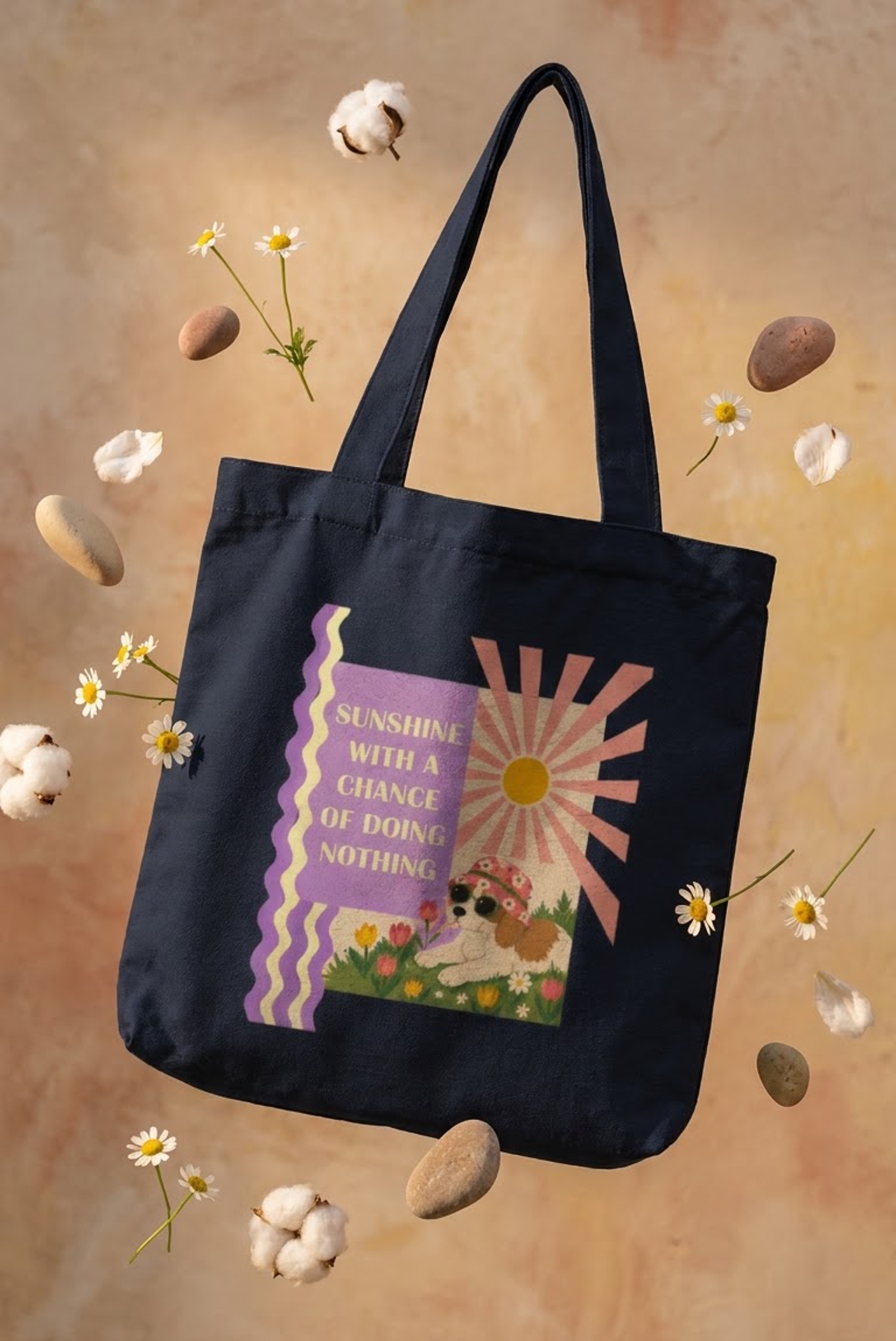 Sunshine Navy Blue Tote Bag Zipper
