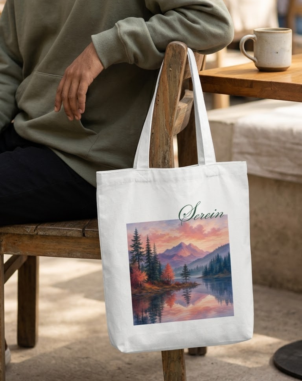 Serein Mountains Tote Bag Zipper