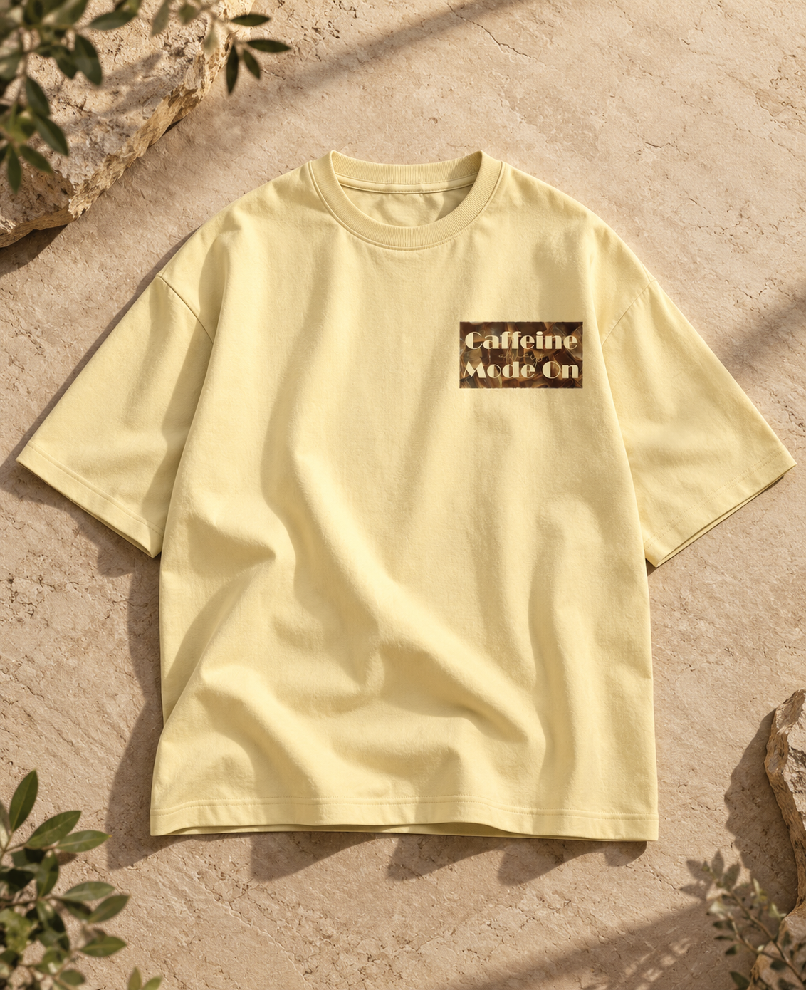 Caffeine Mode On Oversized T-Shirt – Minimal Coffee Lover Graphic Tee