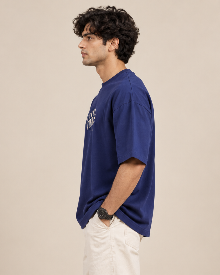 Good Vibes Oversized T-Shirt – Royal Blue Minimalist Graphic Tee