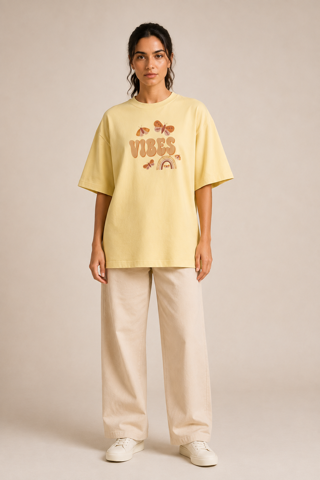 Vibes Beige Unisex Oversized T-Shirt