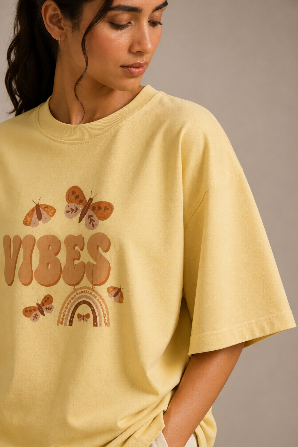 Vibes Beige Unisex Oversized T-Shirt