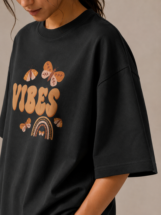 Vibes Black Unisex Oversized Tee