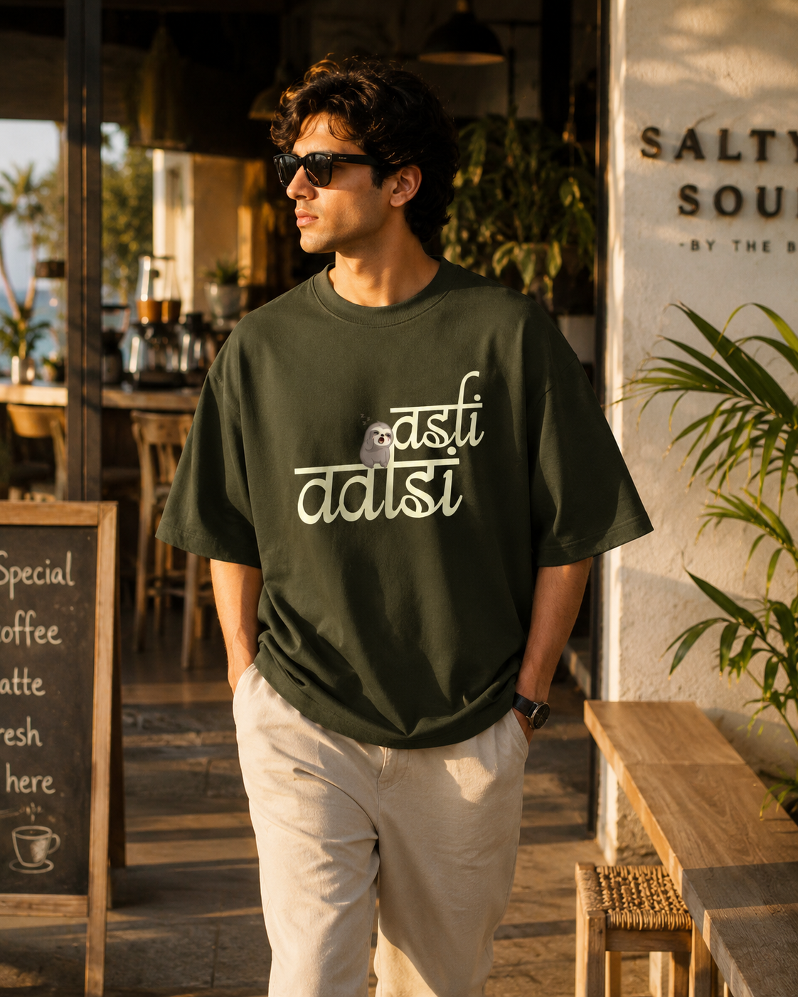 Asli Aalsi Script Olive Green Unisex Oversized T-Shirt