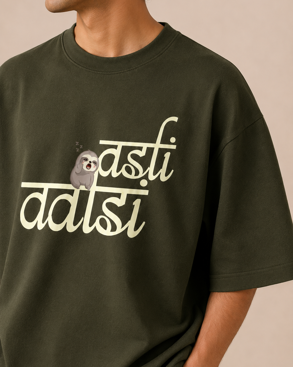 Asli Aalsi Script Olive Green Unisex Oversized T-Shirt