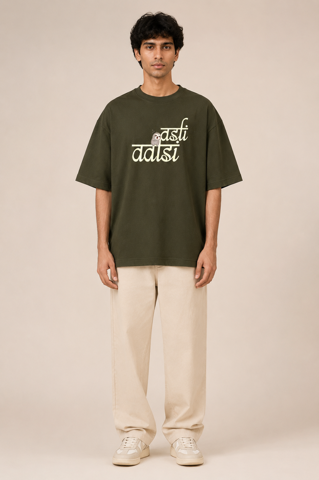 Asli Aalsi Script Olive Green Unisex Oversized T-Shirt