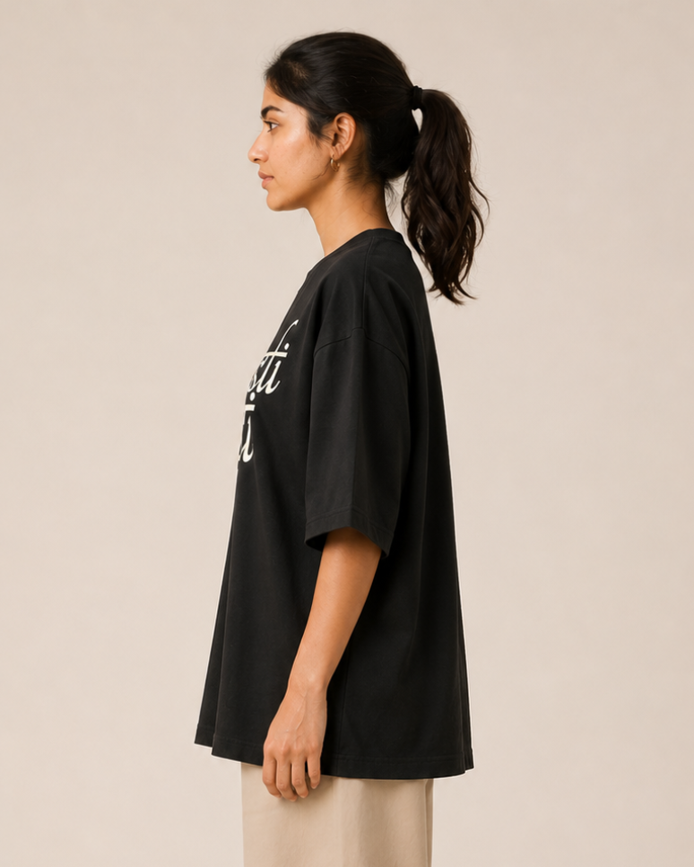 Asli Aalsi Script Black Unisex Oversized T-Shirt