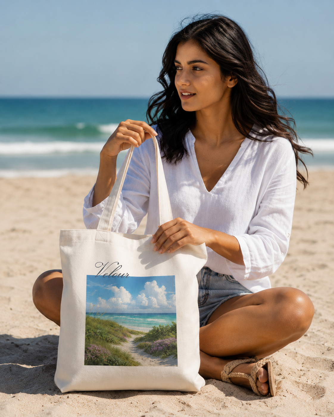 Velour Beach Tote Bag Zipper