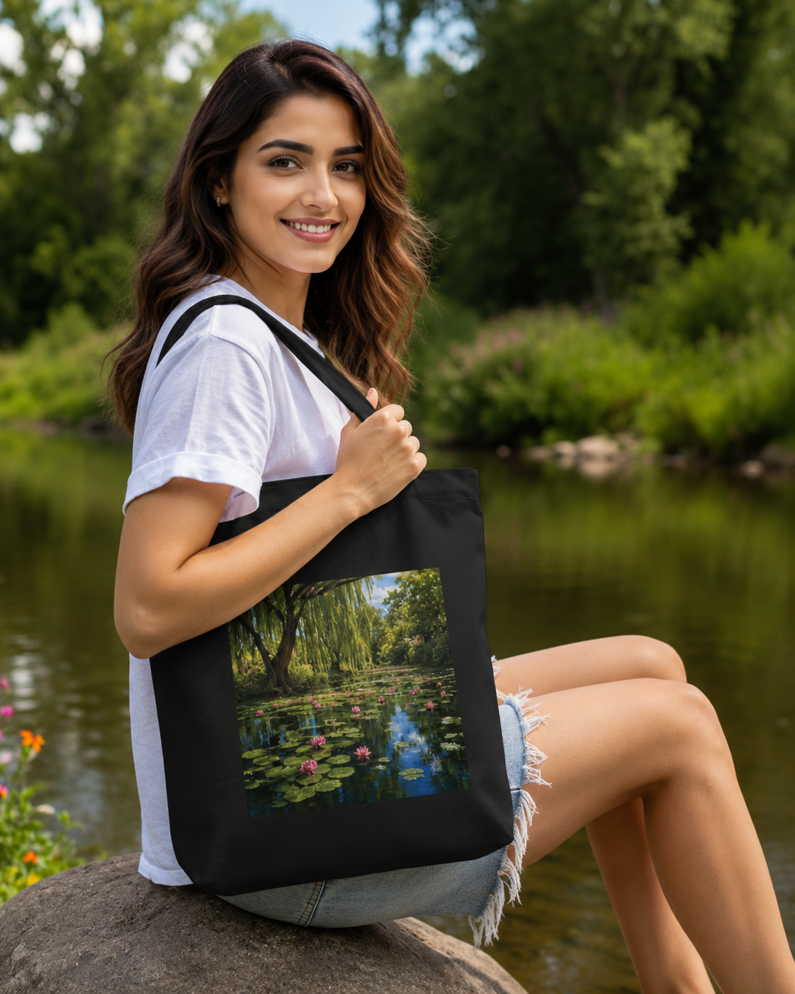 Solace Lotus Tote Bag Zipper