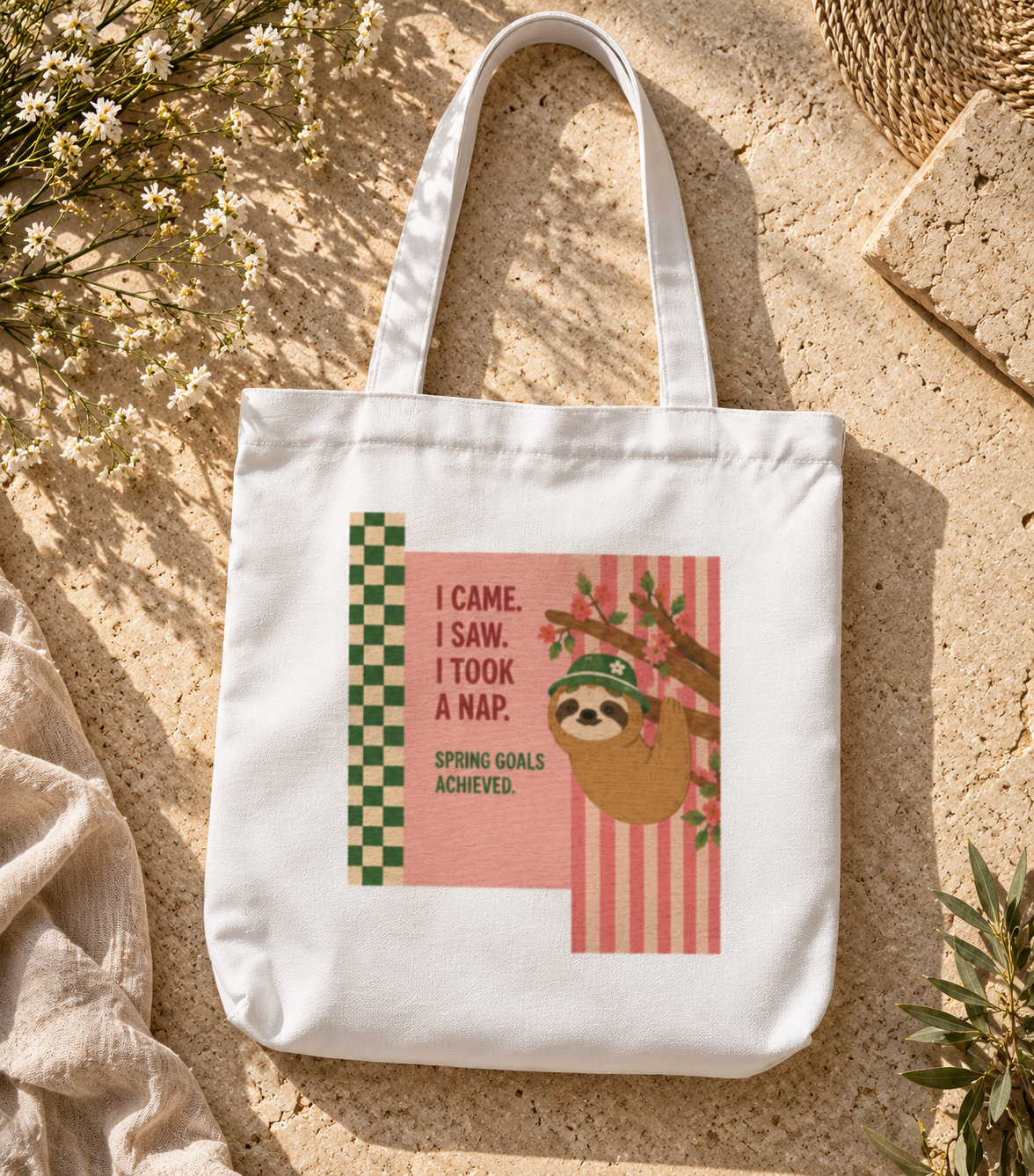 Cute Sloth Tote Bag Zipper