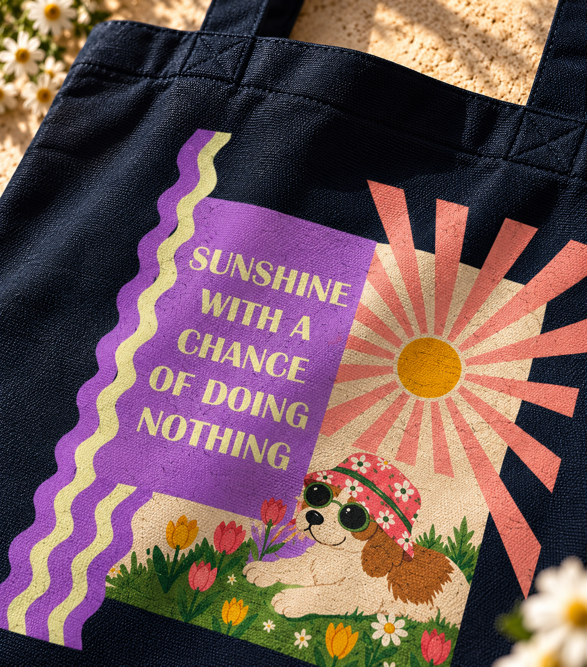 Sunshine Navy Blue Tote Bag Zipper