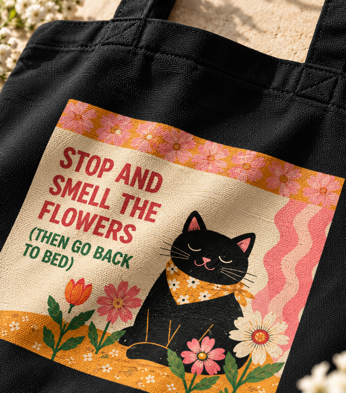 Black Cat Tote Bag Zipper