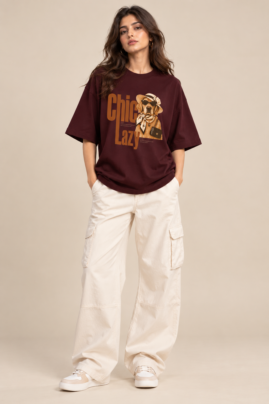 Chic Lazy Dog oversized T-shirt styled with baggy jeans and casual streetwear