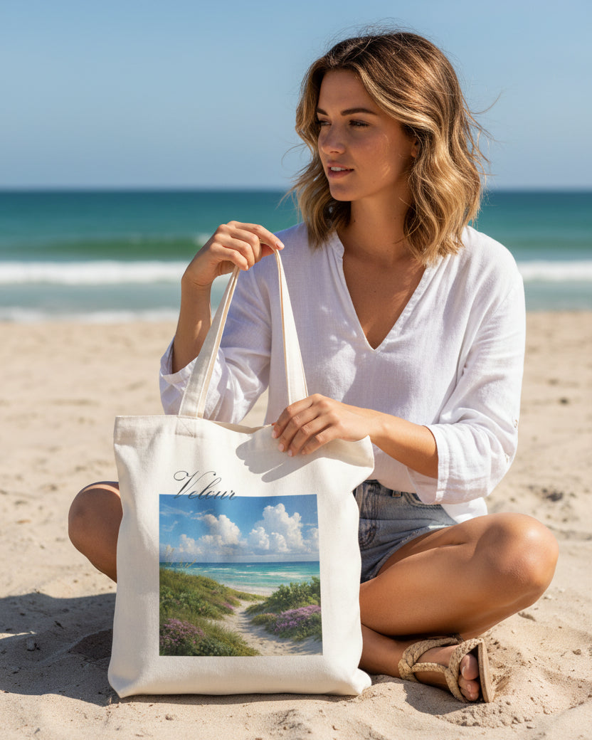 Velour Beach Tote Bag Zipper