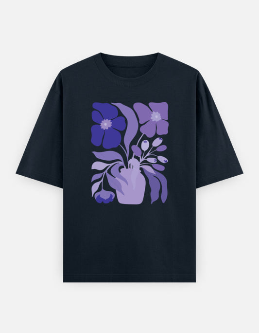 Navy Blue oversized T-shirt with purple and lavender floral graphic print
