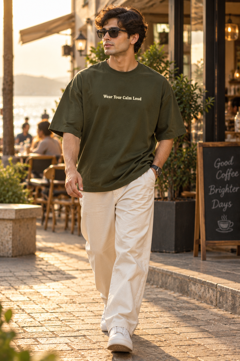 Wear Your Calm Loud Oversized T-Shirt – Olive Green Minimalist Tee