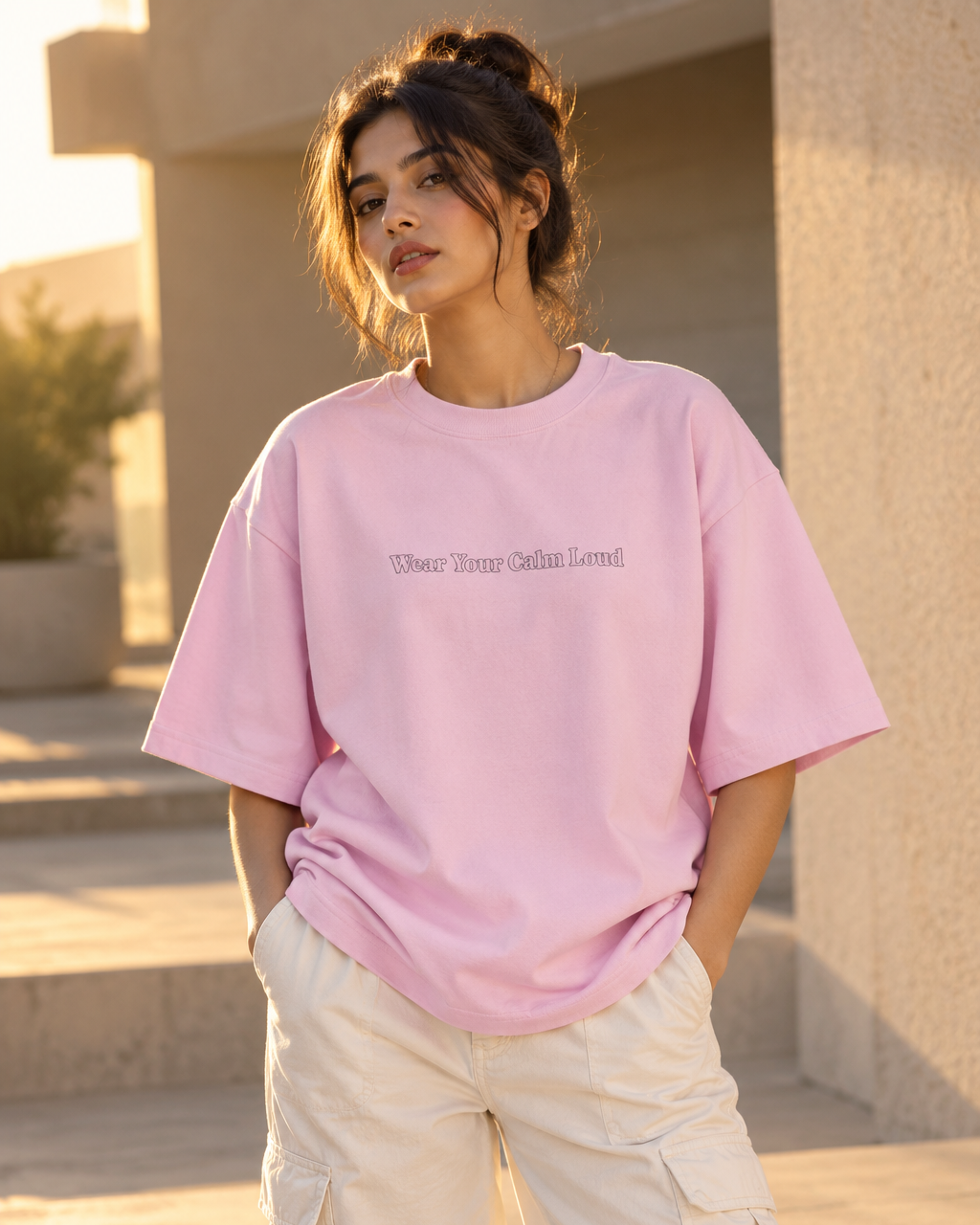 Wear Your Calm Loud Oversized T-Shirt – Pink Minimalist Graphic Tee