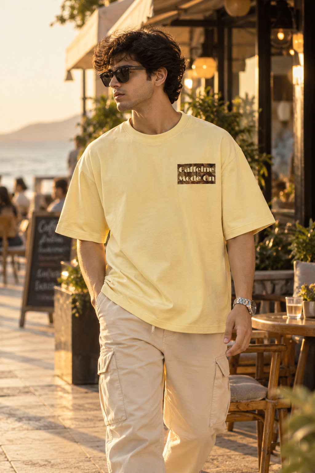 Caffeine Mode On Oversized T-Shirt – Minimal Coffee Lover Graphic Tee