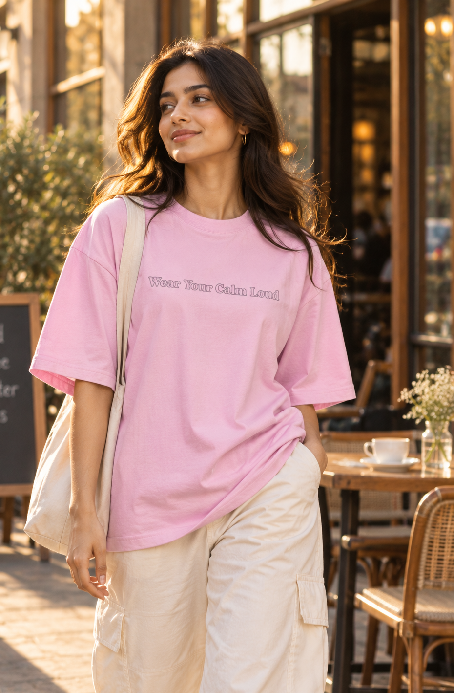 Wear Your Calm Loud Oversized T-Shirt – Pink Minimalist Graphic Tee