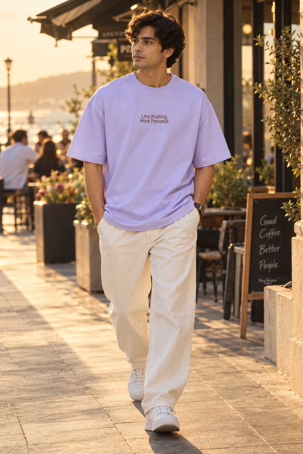 Less Rushing More Presence Oversized T-Shirt – Lavender Minimalist Tee