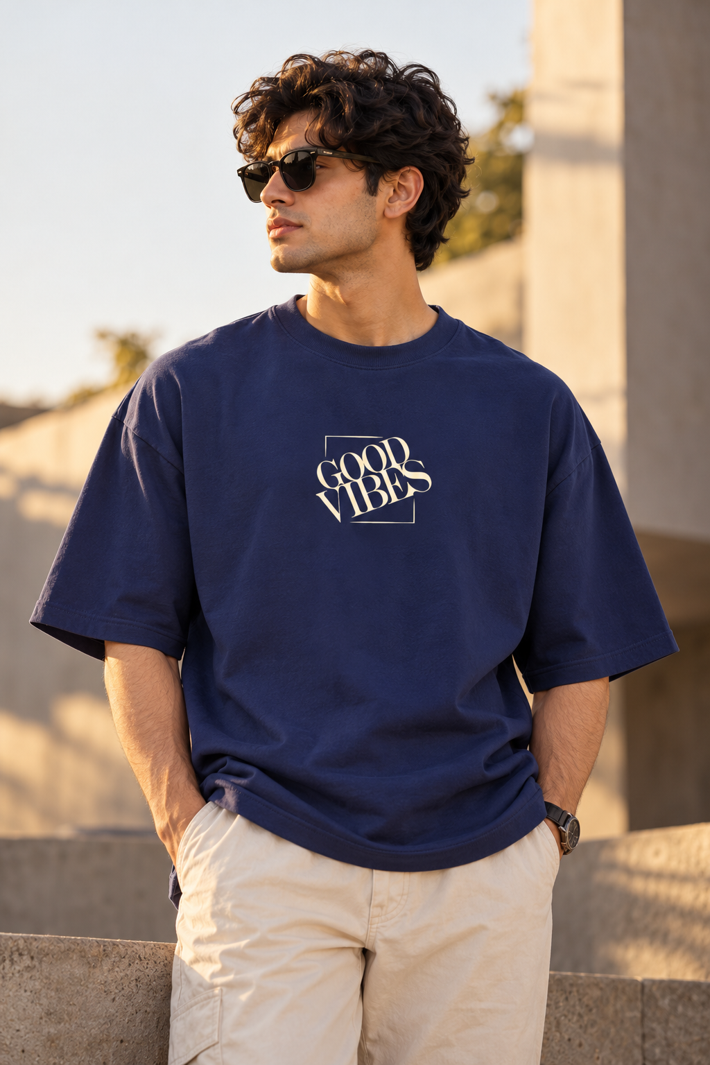 Good Vibes Oversized T-Shirt – Royal Blue Minimalist Graphic Tee