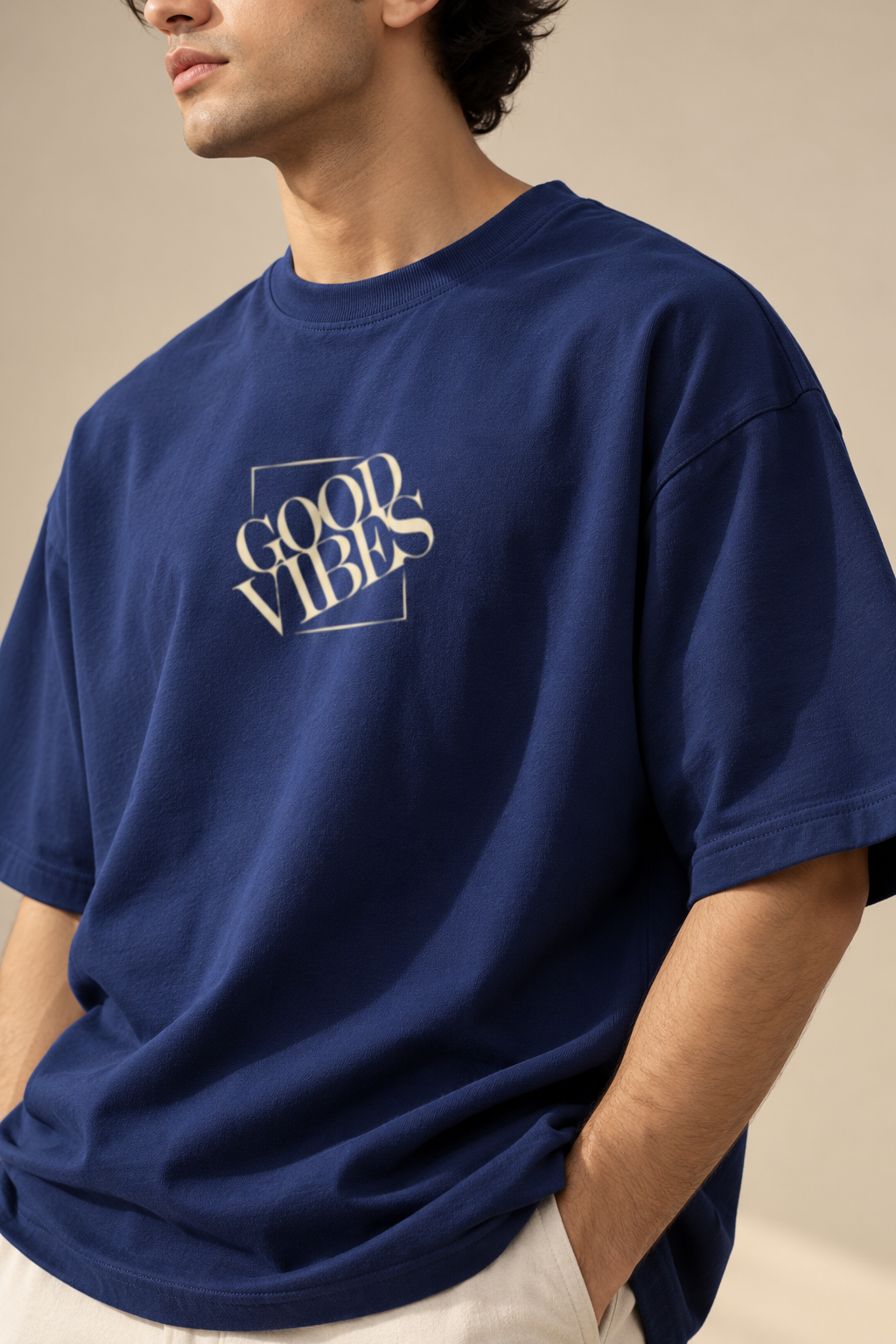 Good Vibes Oversized T-Shirt – Royal Blue Minimalist Graphic Tee