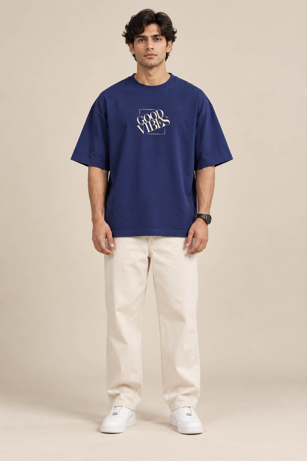Good Vibes Oversized T-Shirt – Royal Blue Minimalist Graphic Tee