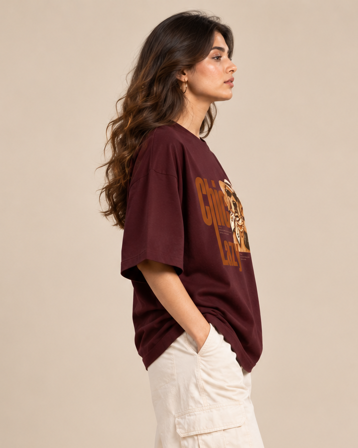 Chic Lazy Dog oversized T-shirt styled with baggy jeans and casual streetwear