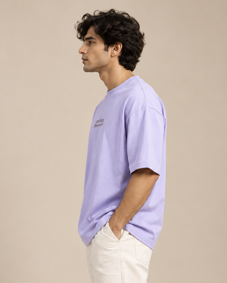 Less Rushing More Presence Oversized T-Shirt – Lavender Minimalist Tee