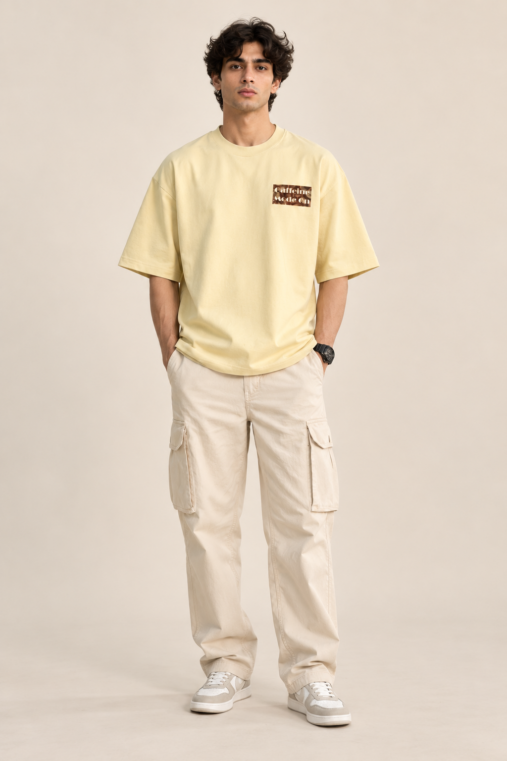 Caffeine Mode On Oversized T-Shirt – Minimal Coffee Lover Graphic Tee