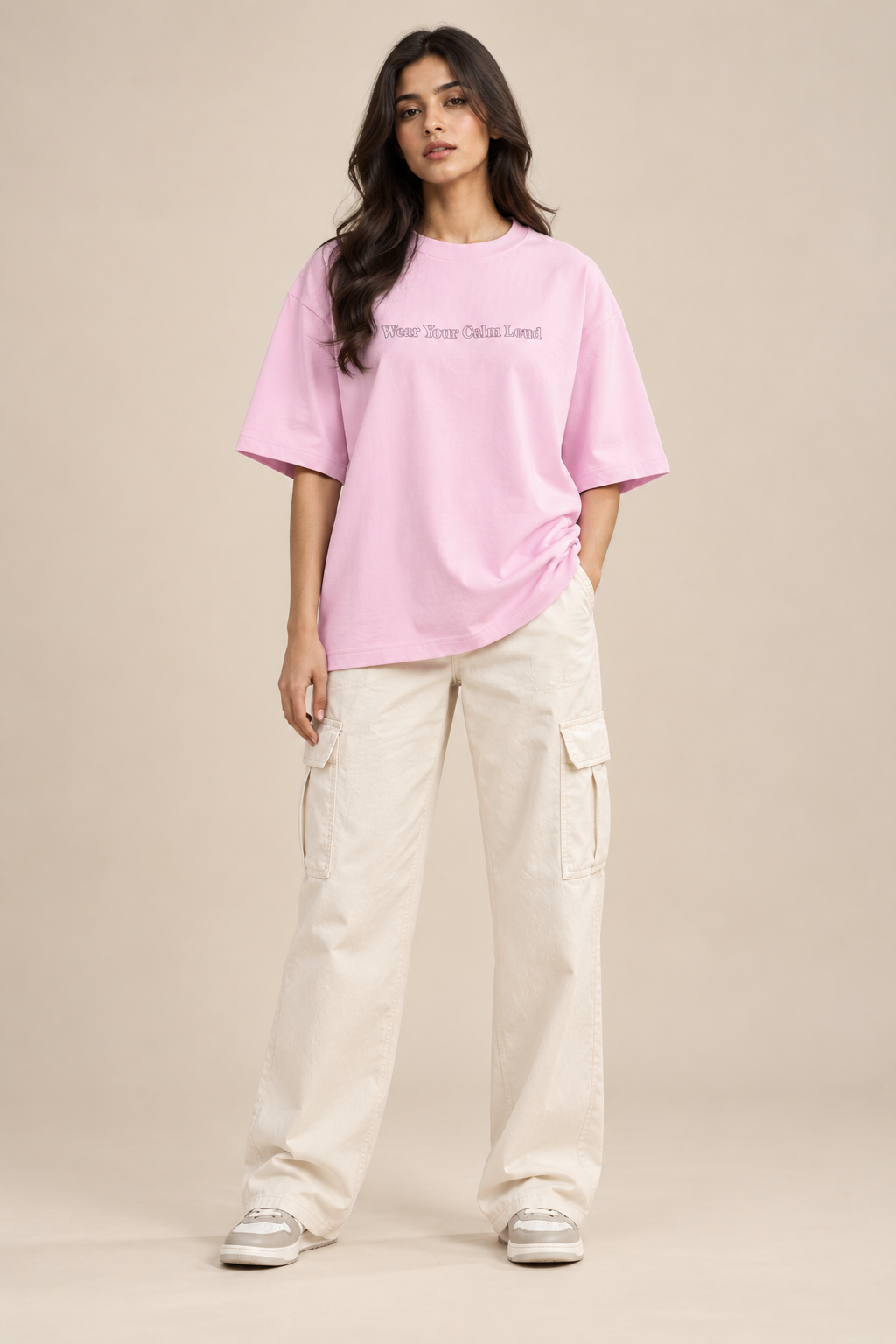 Wear Your Calm Loud Oversized T-Shirt – Pink Minimalist Graphic Tee
