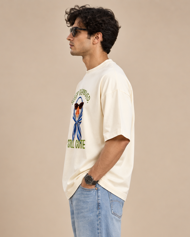 Sleep Deprived Still Cute Duck Graphic Oversized T-Shirt | Aesthetic Unisex Tee