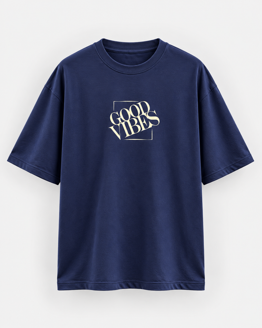 Good Vibes Oversized T-Shirt – Royal Blue Minimalist Graphic Tee