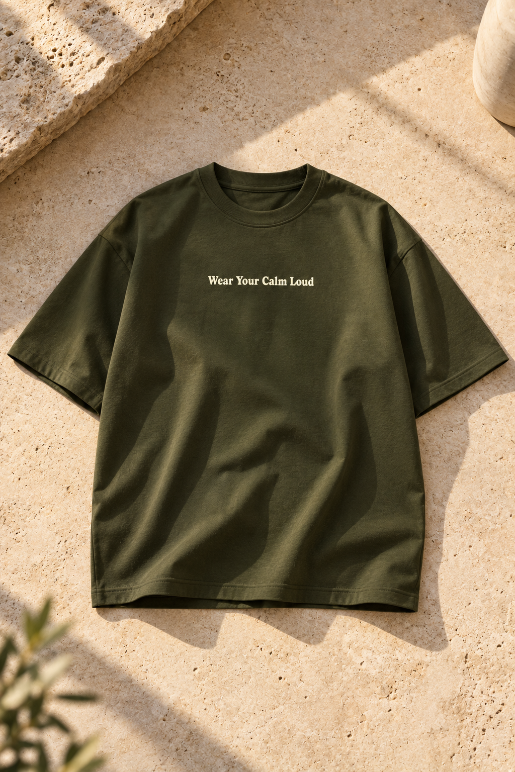 Wear Your Calm Loud Oversized T-Shirt – Olive Green Minimalist Tee