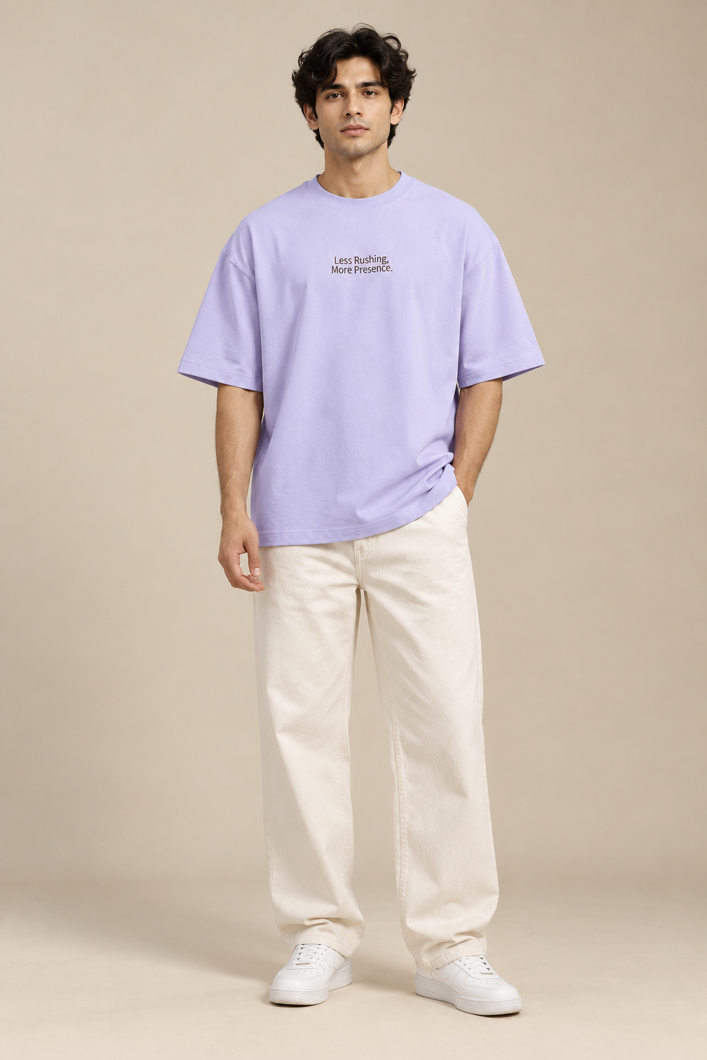 Less Rushing More Presence Oversized T-Shirt – Lavender Minimalist Tee