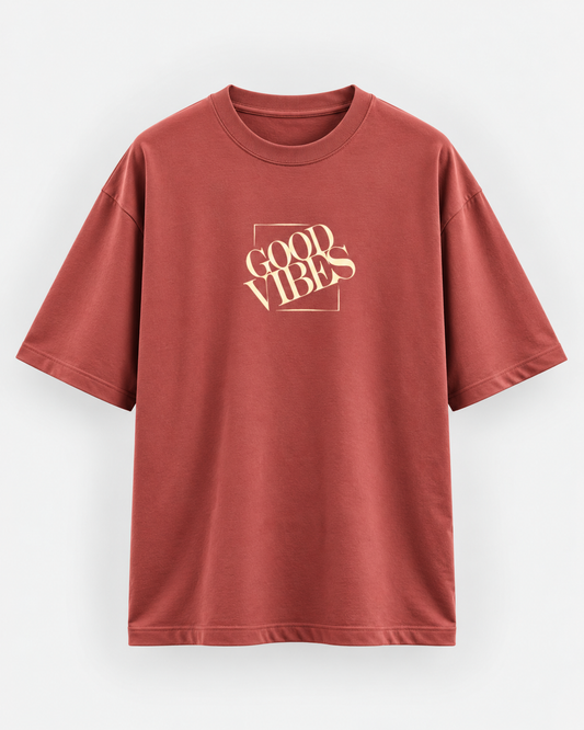 Good Vibes Oversized T-Shirt – Coral Minimalist Graphic Tee
