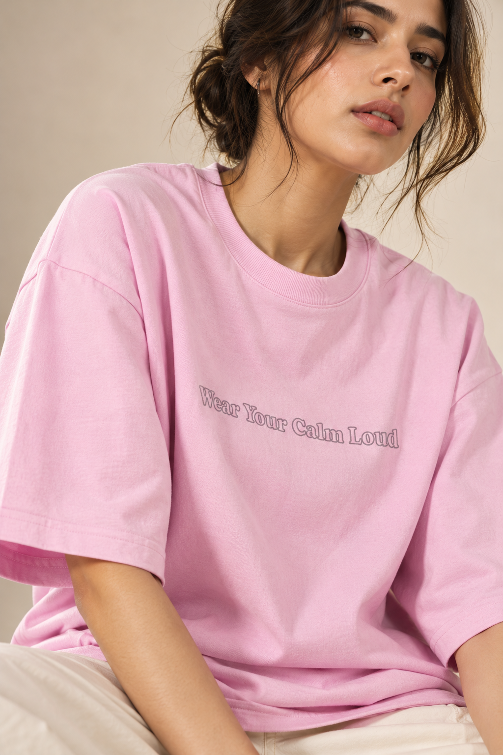 Wear Your Calm Loud Oversized T-Shirt – Pink Minimalist Graphic Tee