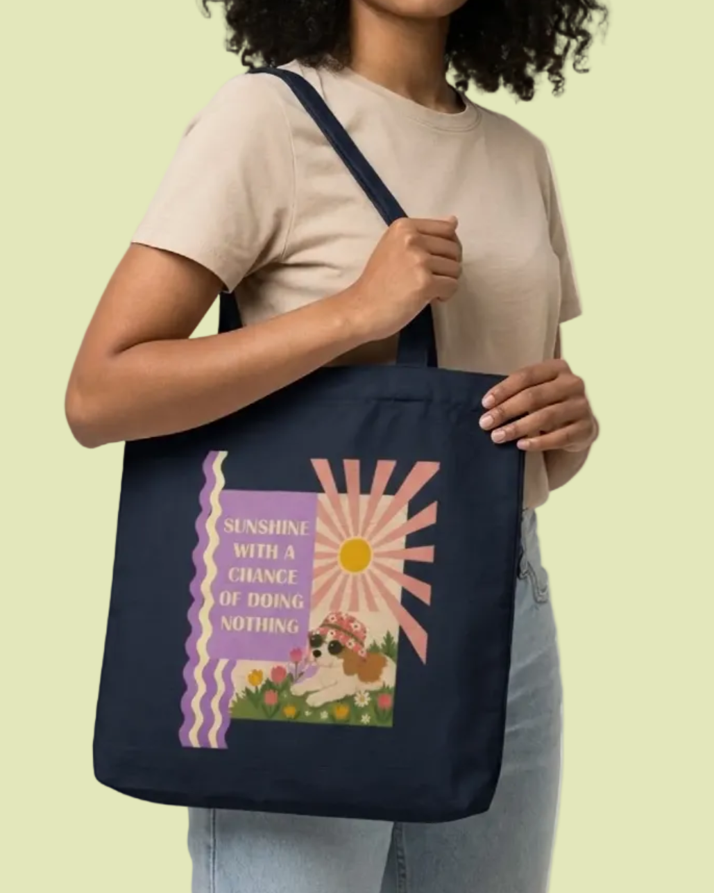 Sunshine Navy Blue Tote Bag Zipper