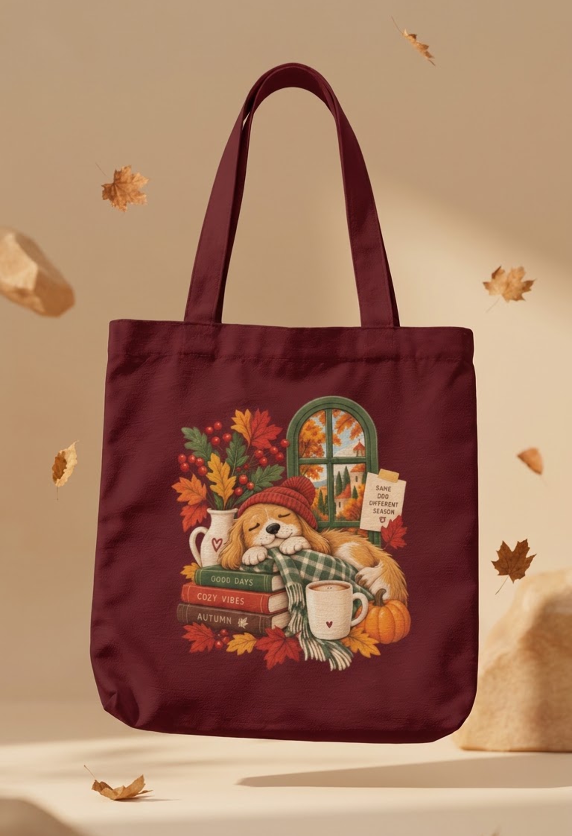 Cozy Vibes Autumn Tote Bag Zipper