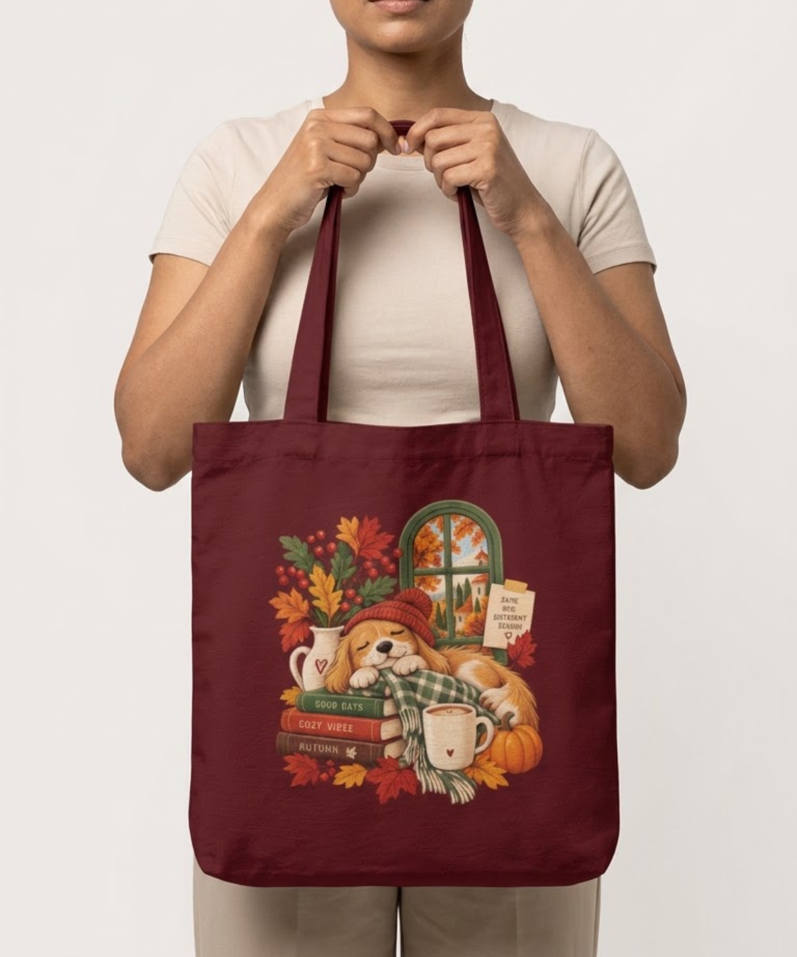 Cozy Vibes Autumn Tote Bag Zipper