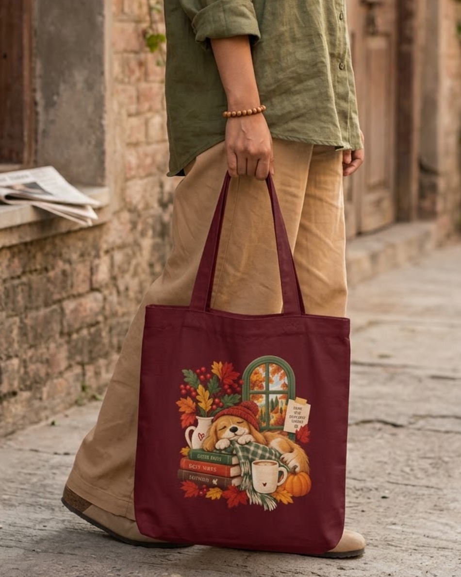 Cozy Vibes Autumn Tote Bag Zipper