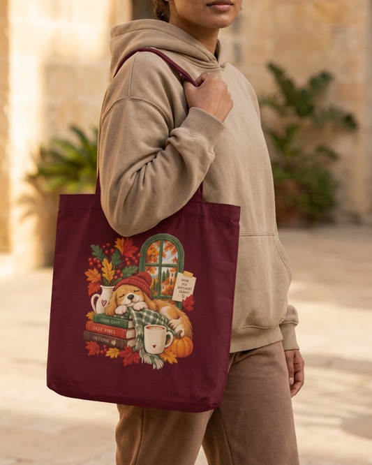 Cozy Vibes Autumn Tote Bag Zipper