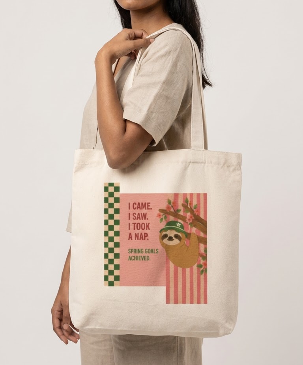 Cute Sloth Tote Bag Zipper