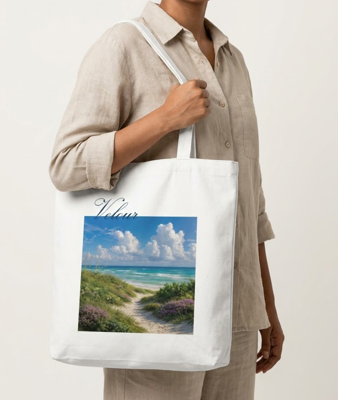 Velour Beach Tote Bag Zipper