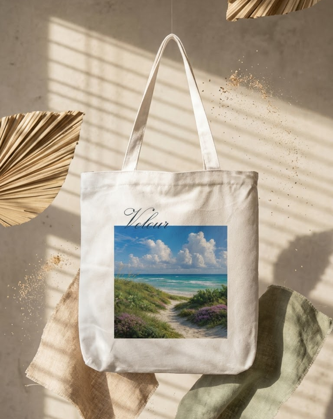 Velour Beach Tote Bag Zipper